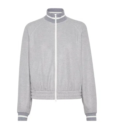 Brunello Cucinelli Sparkling Piqué Zip-up Sweatshirt In Gray