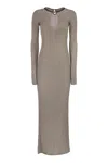 Brunello Cucinelli Sparkling Ribbed Knit Dress With Precious Collar In Multi