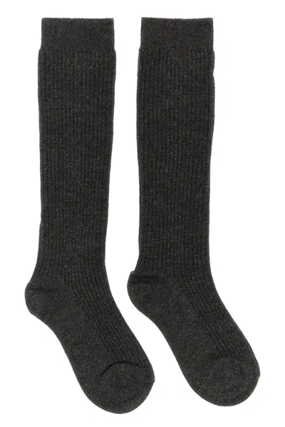 Brunello Cucinelli 'sparkling' Ribbed Socks In Gray