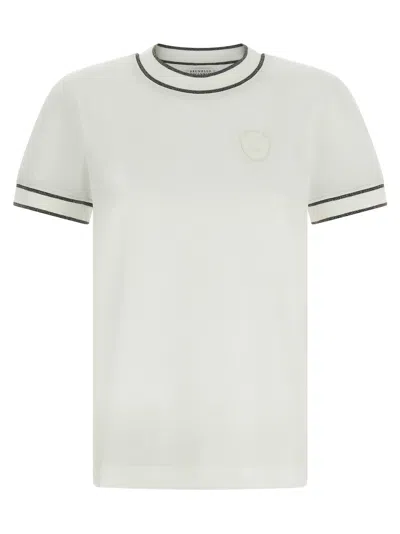 Brunello Cucinelli Sparkling Ribbed Trim Cotton T-shirt In White