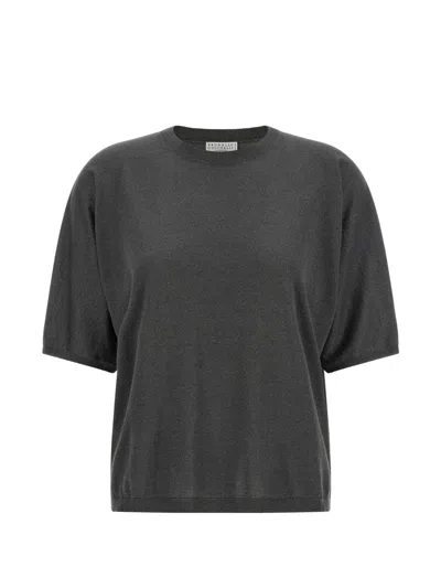 Brunello Cucinelli Sparkling Short-sleeve Sweater In Black
