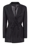 Brunello Cucinelli Sparkling Stripe Cotton Gauze Jacket With Belt And Necklace In Blue
