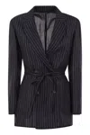 BRUNELLO CUCINELLI BRUNELLO CUCINELLI SPARKLING STRIPE COTTON GAUZE JACKET WITH BELT AND NECKLACE