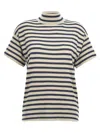 Brunello Cucinelli Sparkling Stripe Turtleneck Sweater In Cashmere And Silk