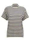 Brunello Cucinelli Sparkling Stripe Turtleneck Sweater In Cashmere And Silk In Multicolor