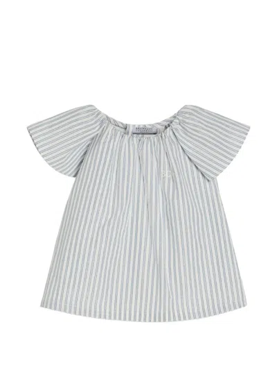 Brunello Cucinelli Sparkling Striped Cotton Baby Bernie Top In Gray