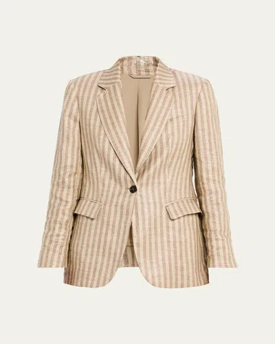 Brunello Cucinelli Sparkling Striped Single-breasted Jacket In Neutral