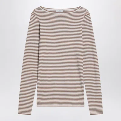 BRUNELLO CUCINELLI SPARKLING STRIPED SWEATER IN CASHMERE AND SILK