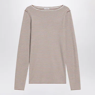 BRUNELLO CUCINELLI BRUNELLO CUCINELLI SPARKLING STRIPED SWEATER IN CASHMERE AND SILK