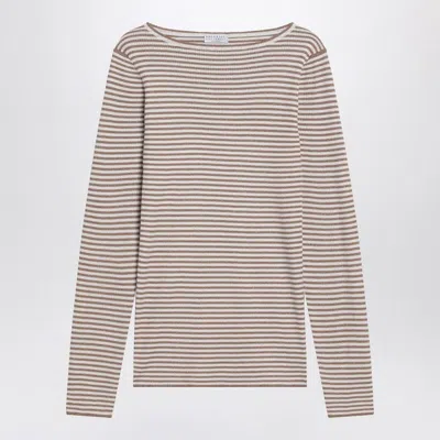 BRUNELLO CUCINELLI BRUNELLO CUCINELLI  SPARKLING STRIPED SWEATER IN CASHMERE AND SILK