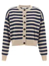 Brunello Cucinelli Shimmering Stripes Ribbed Cardigan In Blue