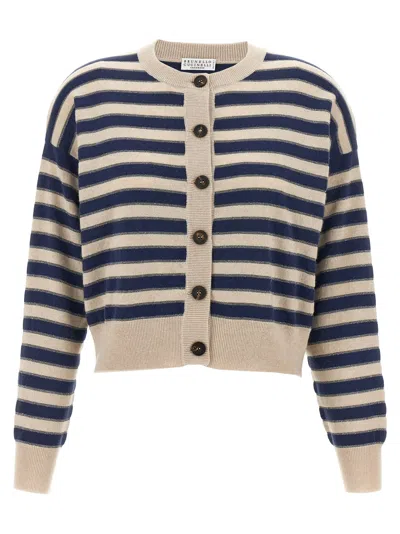 Brunello Cucinelli Sparkling Stripes Cardigan In Brown