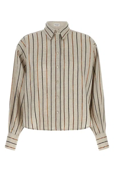Brunello Cucinelli Striped Linen Blouse In Neutral