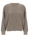 Brunello Cucinelli Ribbed Crewneck Cotton Sweater With Dropped Shoulders In Gray