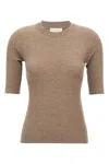 Brunello Cucinelli Shimmering Ribbed Crew Neck T-shirt In Nude