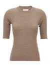 Brunello Cucinelli Shimmering Ribbed Crew Neck T-shirt In Brown