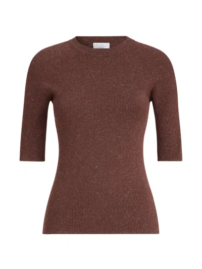 Brunello Cucinelli Sparkling Cashmere Sweater In Brown