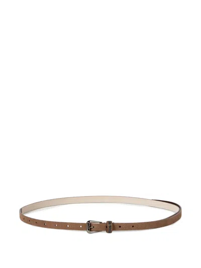 Brunello Cucinelli Sparkling Textured Leather Belt With Shiny Loop In Brown