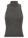 Brunello Cucinelli Sleeveless High Neckline Ribbed Top In Gray