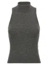 Brunello Cucinelli Sleeveless High Neckline Ribbed Top In Gray