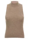 Brunello Cucinelli Metallic Ribbed-knit Turtleneck Tank In Brown