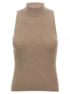 Brunello Cucinelli Metallic Ribbed-knit Turtleneck Tank In Brown