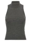 Brunello Cucinelli Sleeveless High Neckline Ribbed Top In Gray