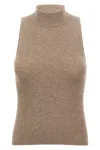 Brunello Cucinelli Metallic Ribbed-knit Turtleneck Tank In Brown