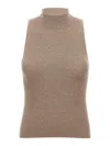 Brunello Cucinelli Metallic Ribbed-knit Turtleneck Tank In Brown