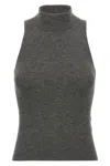 Brunello Cucinelli Sleeveless High Neckline Ribbed Top In Gray