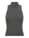 Brunello Cucinelli Sleeveless High Neckline Ribbed Top In Gray