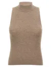 Brunello Cucinelli Metallic Ribbed-knit Turtleneck Tank In Brown