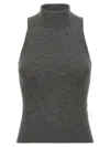 Brunello Cucinelli Sleeveless High Neckline Ribbed Top In Gray
