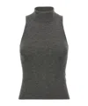 Brunello Cucinelli Sleeveless High Neckline Ribbed Top In Gray