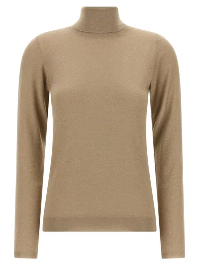 Brunello Cucinelli Turtleneck Sweater Cashmere Silk Sparkle In Brown