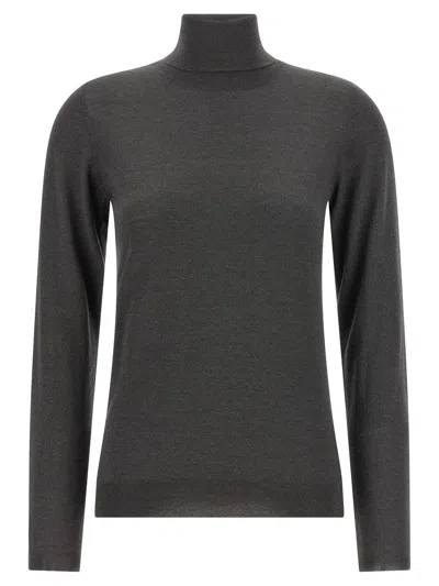 Brunello Cucinelli Cashmere And Silk Blend Turtleneck Sweater In Gray