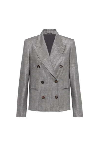 Brunello Cucinelli Sparkling Twill Blazer In Gray
