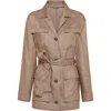 Brunello Cucinelli Brown Jacket With Notched Revers And Front Closure With Bow In Linen Blend Woman