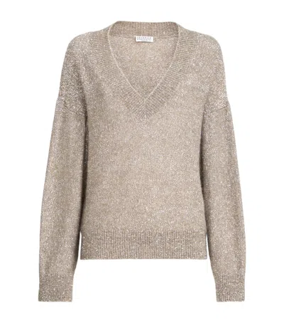 Brunello Cucinelli Ribbed Sequin-embroidered Sweater In Multi