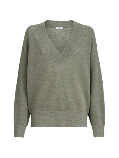 Brunello Cucinelli Sparkling V-neck Top In Green