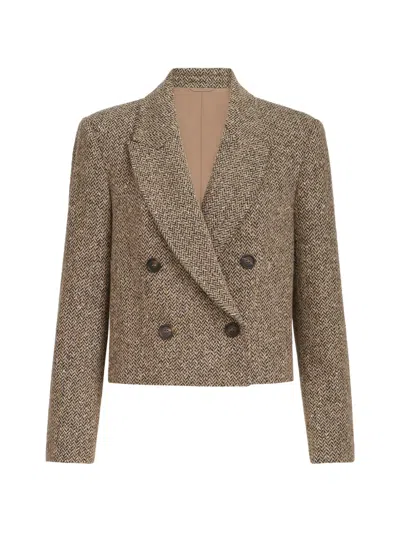 Brunello Cucinelli Sparkling Virgin Wool Chevron Cropped Blazer In Transparent