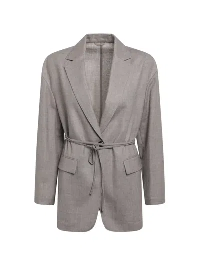 Brunello Cucinelli Sparkling Virgin Wool Pinstripe Blazer With Monili In White