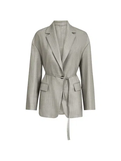 Brunello Cucinelli Sparkling Virgin Wool Pinstripe Blazer With Monili In Silver