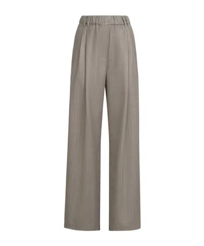Brunello Cucinelli Sparkling Virgin-wool Pinstripe Track Trousers With Monili In Animal Print