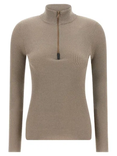 Brunello Cucinelli Beige Wool Knit Turtleneck Sweater In Neutral