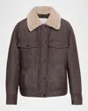 Brunello Cucinelli Sparkling Wool-blend Padded Jacket With Removable Shearling Collar In Brown