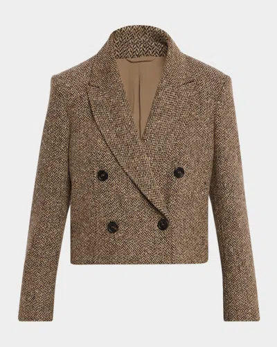 Brunello Cucinelli Sparkling Wool Herringbone Blazer In Brown