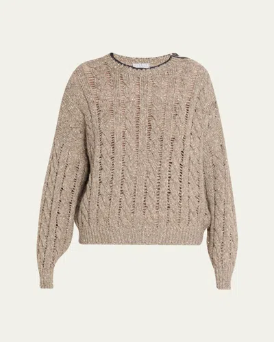 Brunello Cucinelli Sparkly Cable-knit Sweater In Neutral