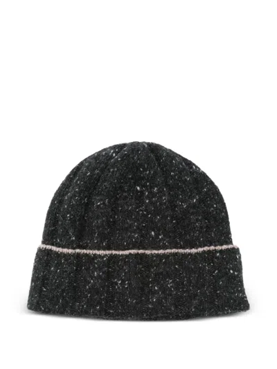 Brunello Cucinelli Speckled Cashmere Beanie In Black