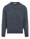 Brunello Cucinelli Blue Crewneck Sweater With A Melange Effect In Gray